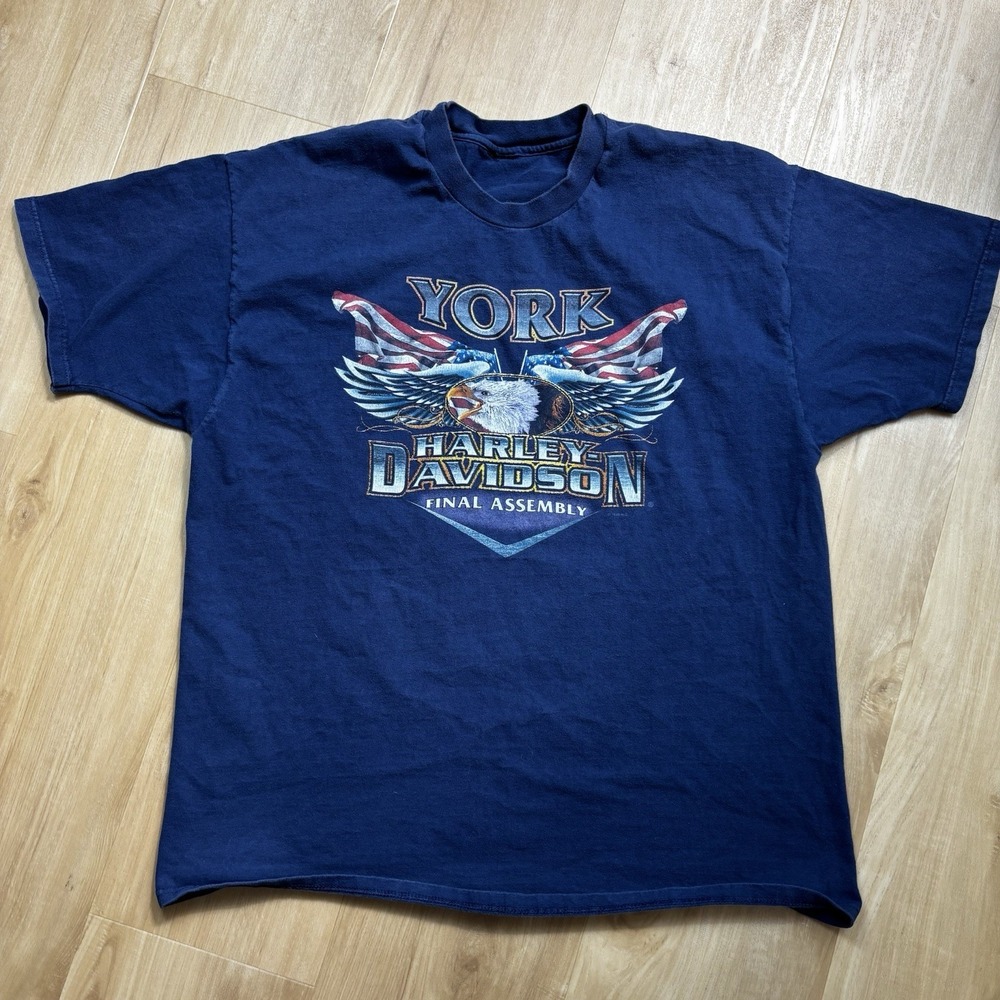 VTG 1999 Hardley Davidson Motorcycles York PA Blue Double Sided Tee Shirt Large